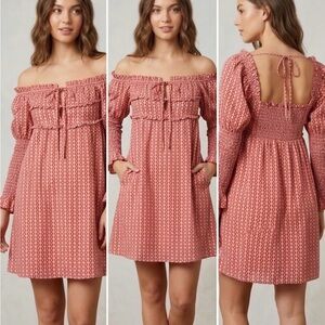 NWT Free People Off-Shoulder Long Sleeve Dress in pink SIZE S/p